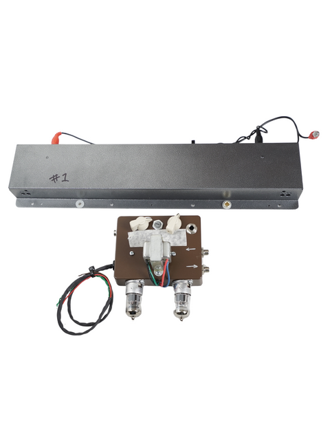 Black box with wires and power supply, highlighting the Lazy J J-20 and Extension Cabinet with a reverb module, UK 2021.