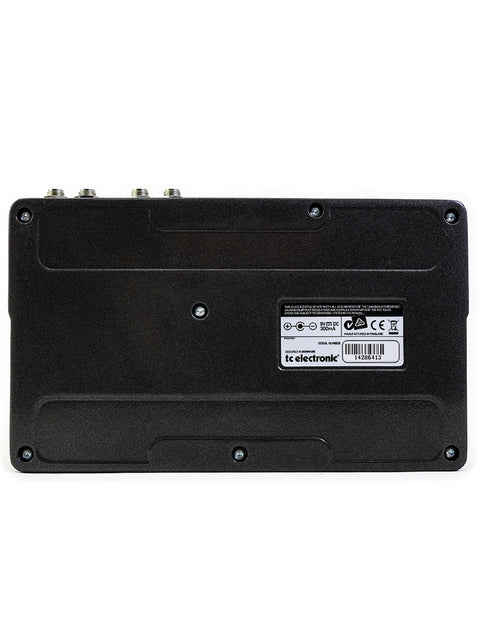 Black plastic case back with two buttons, highlighting the TC Electronic Ditto X4 Looper Pedal designed in Denmark.