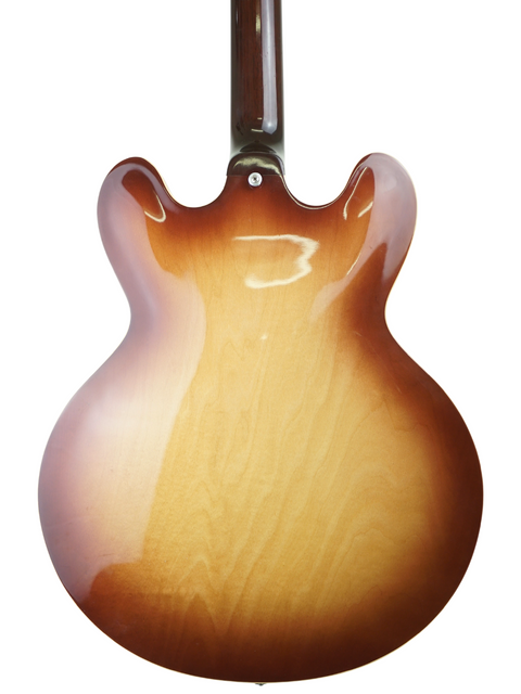 Brown-bodied Gibson Custom ES-335 guitar with a matching neck, featuring the stunning Iced Tea color from 2012.