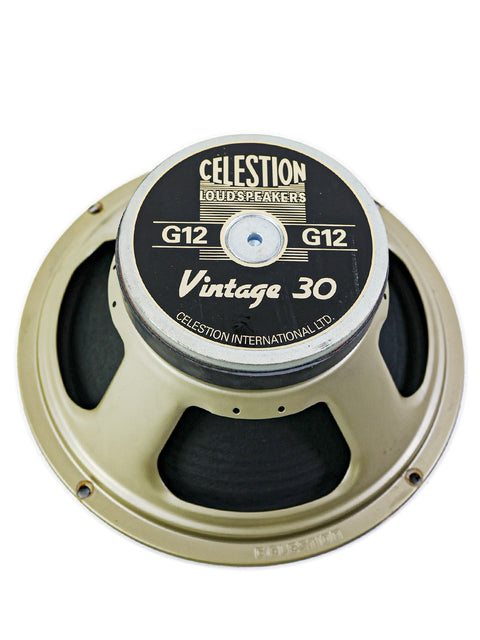 Celestion Vintage 30 guitar speaker on a white background.