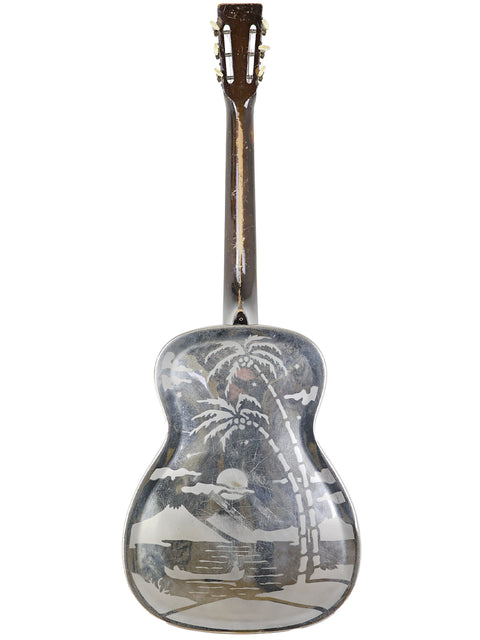 Classic 1934 National Style 'O' guitar in white, accented by a black pickguard, perfect for any vintage music lover.