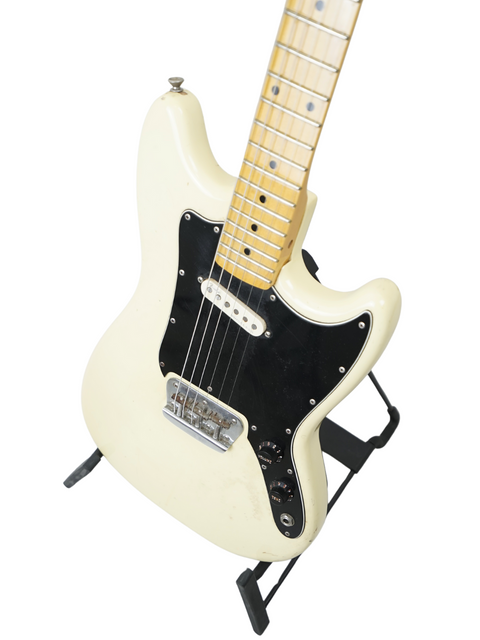 Classic 1978 Fender Musicmaster electric guitar in white, equipped with a black pickup, perfect for any music lover.