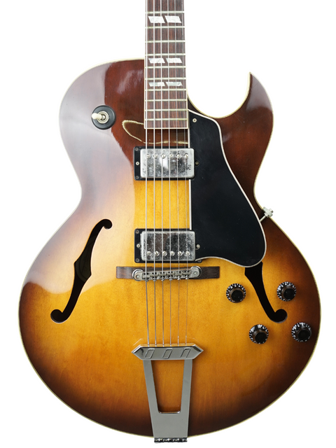 Classic 1986 Gibson ES-175 guitar with a striking sunburst finish, representing timeless style and quality from the USA.