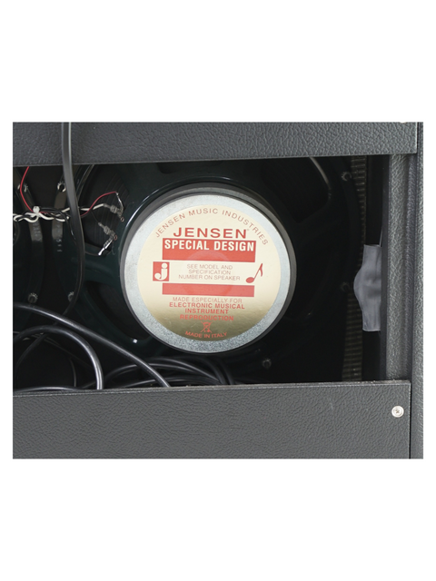 Close-up of a Jensen special design speaker inside a black cabinet.