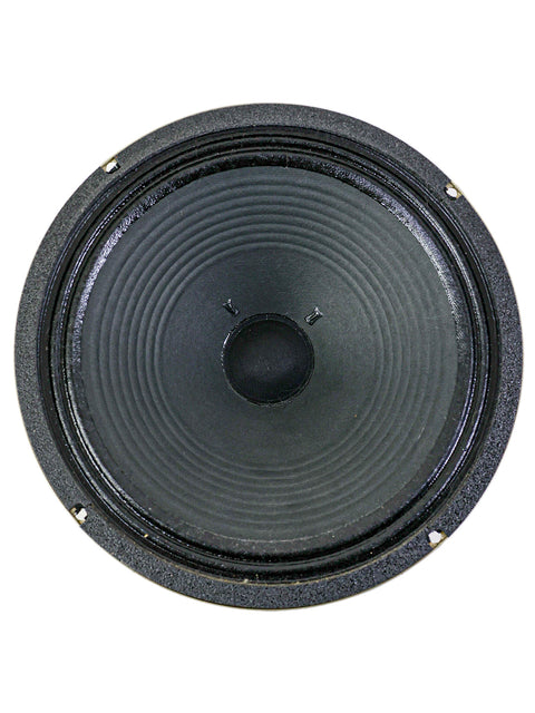 Close-up of a black stereo speaker with concentric circles.