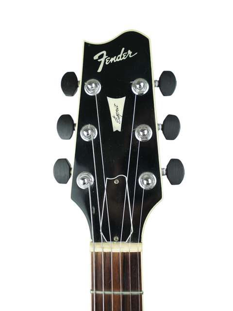 Close-up shot of the headstock on a 1984 Fender Esprit electric guitar, emphasizing its classic vintage style.