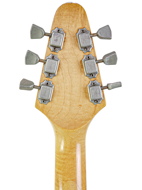 Detailed view of the headstock of a 1975 Vintage Gibson Marauder electric guitar, highlighting its unique features.