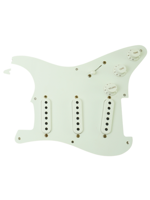 Four-hole white pickguard for Fender Custom Shop 1955 Relic Stratocaster, showcasing a classic design from USA 2020.
