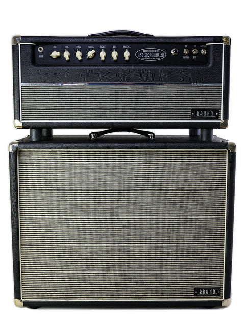 Full front perspective of Bruno Custom Underground 30 amplifier head with matching speaker cabinet - USA 2013