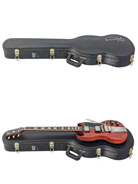 Image features two guitars in cases: a 2007 Gibson Custom Les Paul and an SG Standard M VOS, highlighting their craftsmanship.