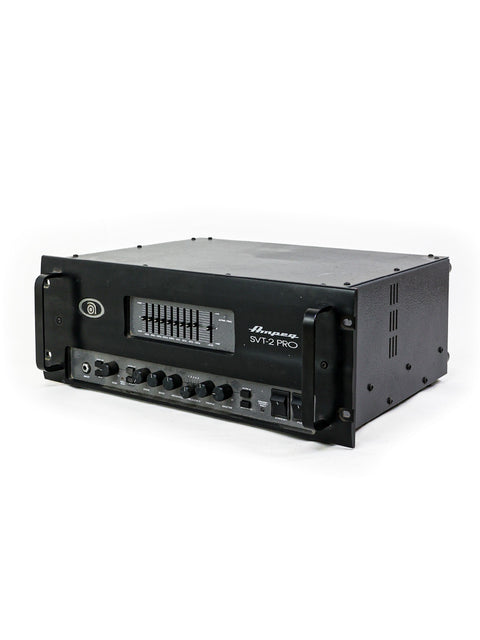 Image of Ampeg SVT-2 Pro bass amplifier, showcasing its front panel controls and sturdy rack-mountable design. (USA 2012).

