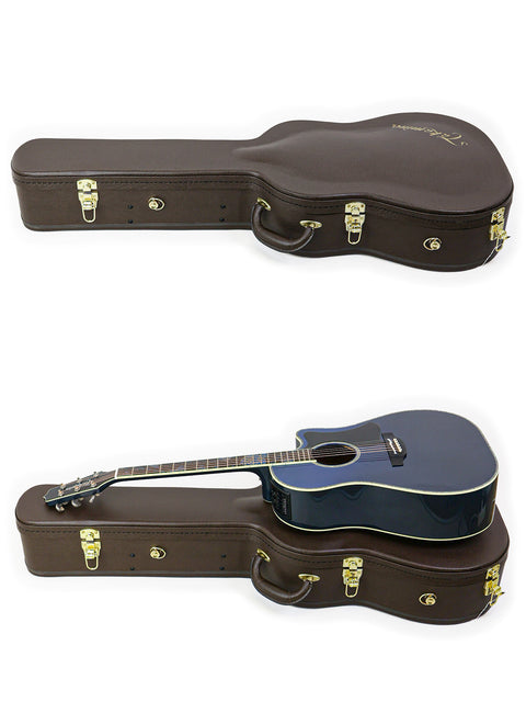 Image of two guitars in cases, showcasing the Takamine LTD2021 Limited Edition "Blue Rose" from Japan, 2021.