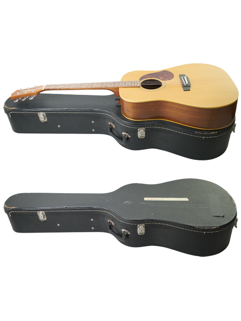 Image shows two guitars in distinct cases, highlighting a Maton EM300 Natural Series from Australia, made in 1991.
