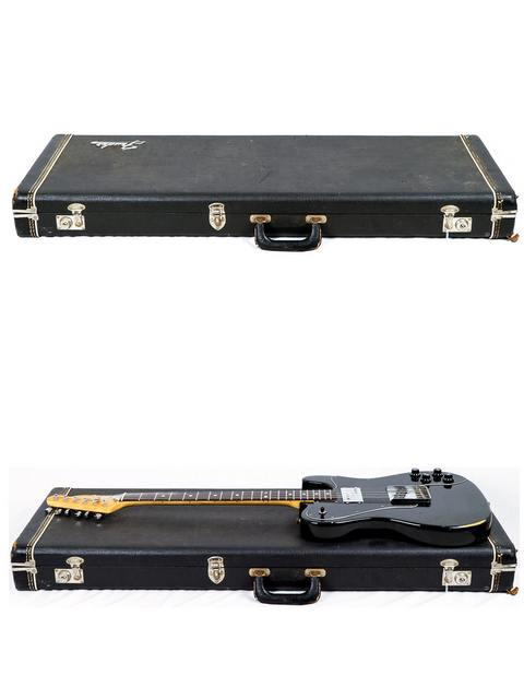 Inside a case, two guitars are visible, including a classic 1978 Fender Telecaster Custom with a rosewood fingerboard.