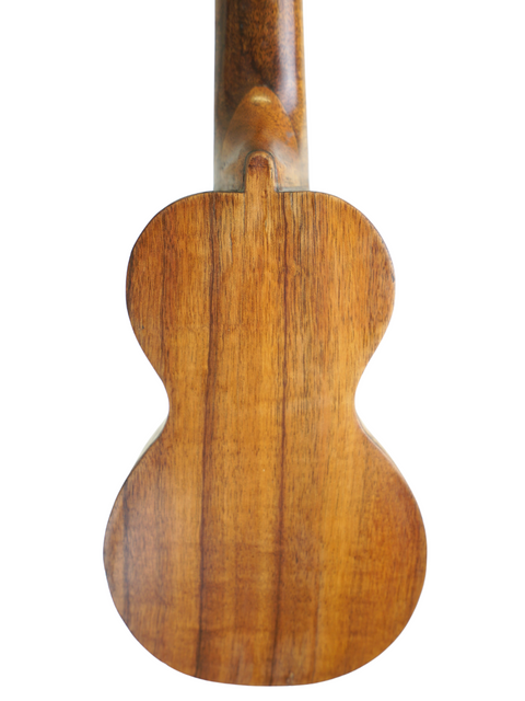 Kumalae Model D ukulele from the 1920s, displaying a wooden back and neck, a fine example of vintage Hawaiian artistry.