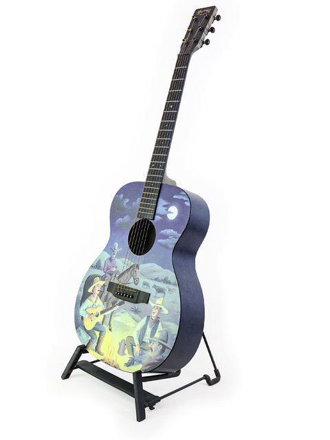 Limited Edition Martin Cowboy X guitar with a painted scene, numbered 74/250, crafted in the USA in 2000.