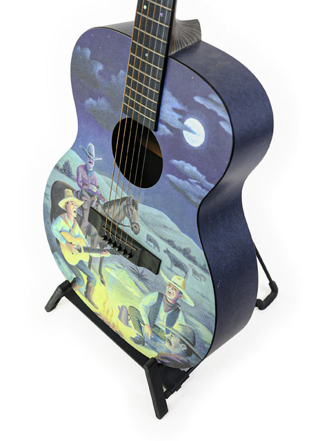 Limited edition Martin Cowboy X guitar with a cowboy artwork, numbered 74/250, crafted in the USA in 2000.