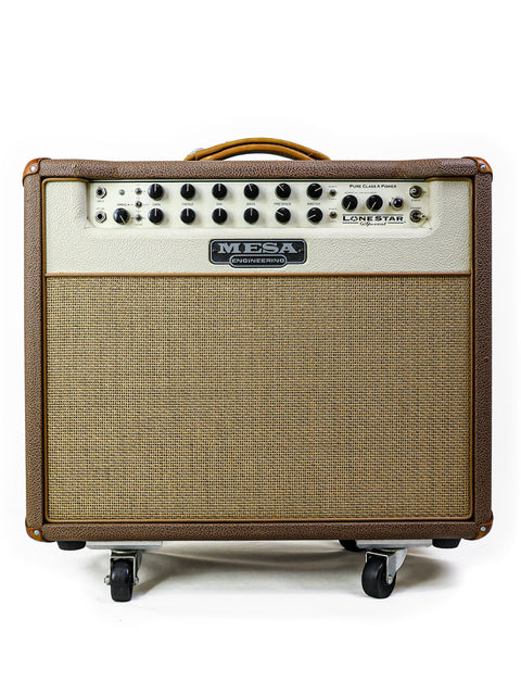 Mesa Boogie Lonestar Special 1x12 combo amp in brown and tan, mounted on wheels for easy transport and stylish performance.