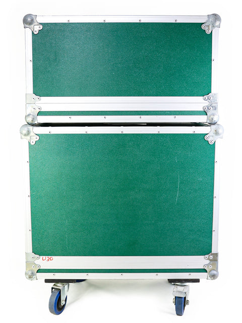 Protective green flight case for Bruno Custom Underground 30 amplifier setup with wheels for easy transport - USA 2013