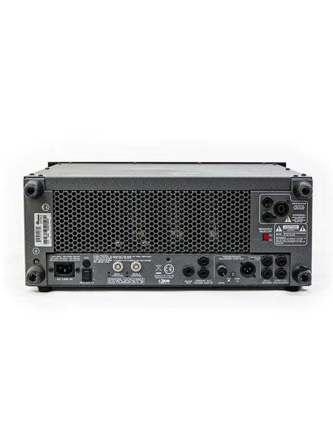 Rear panel of Ampeg SVT-2 Pro bass amplifier, displaying connectivity options including balanced line outs and speaker connections. (USA 2012).