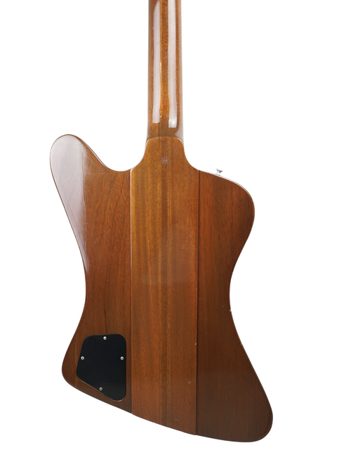 Rear perspective of a vintage 1976 Gibson Thunderbird IV Bass, featuring a stunning wooden body.