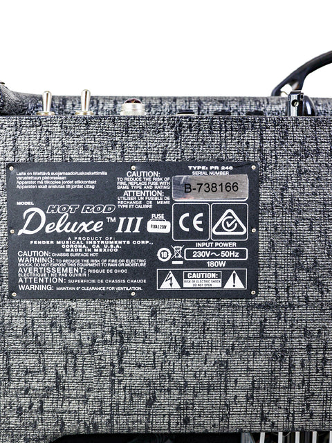 Rear side of a Fender George Benson Hot Rod Deluxe III amplifier, featuring the 2018 label prominently displayed.