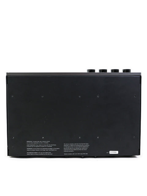 Rear side of a black power supply for the Seymour Duncan PowerStage 700 amplifier, highlighting its ports and features.