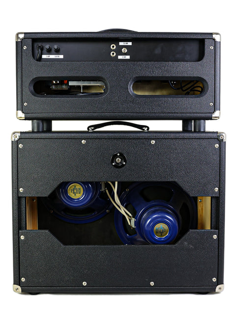 Rear view of Bruno Custom Underground 30 amplifier showing speaker connections and interior wiring - USA 2013