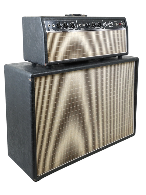 Retro Rex Bassking BA600 amplifier in black and tan, showcased on a bright white surface.