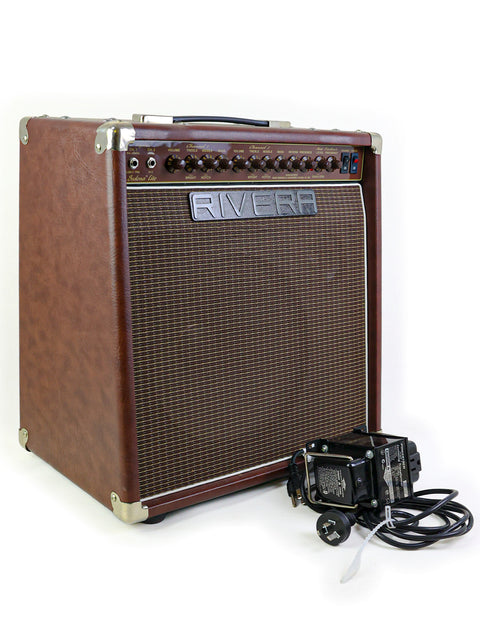 Rivera Sedona Lite 1 x 12" guitar amplifier in brown, paired with a microphone, from the USA, 2010s model.