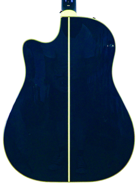 Stunning black guitar with a white pickguard, representing the Takamine LTD2021 Limited Edition "Blue Rose" from Japan.