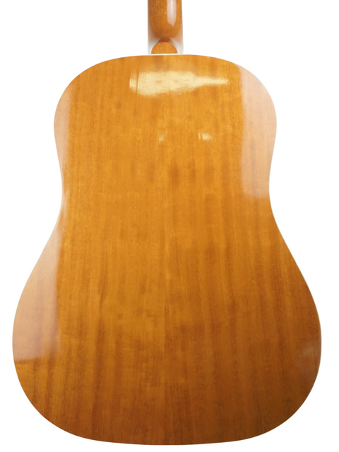 Stunning wooden back of a Gibson J-35 acoustic guitar, highlighting its craftsmanship from the USA, made in 2013.