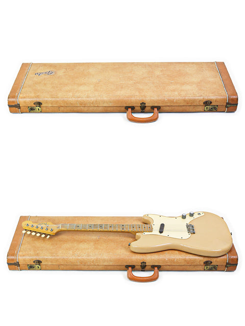 Stylish custom case for a Fender Stratocaster, inspired by the vintage 1957 Fender Musicmaster. Ideal for protecting your gear!