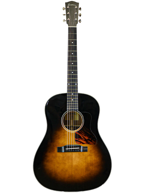 Sunburst acoustic guitar centered on a white background.