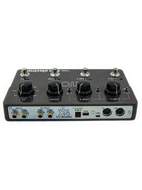 TC Electronic Ditto X4 Looper Pedal in black and white, highlighting its analog design and Danish craftsmanship.