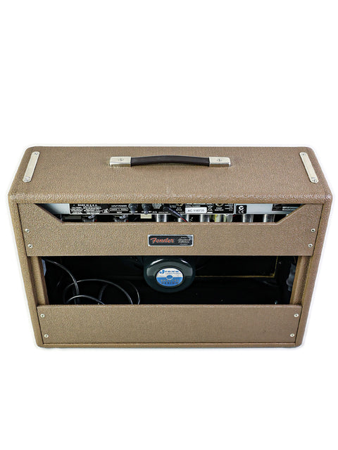 Tan Fender '65 Deluxe Reverb amp with a black handle, a stylish combo from the USA, limited edition 2014 model.