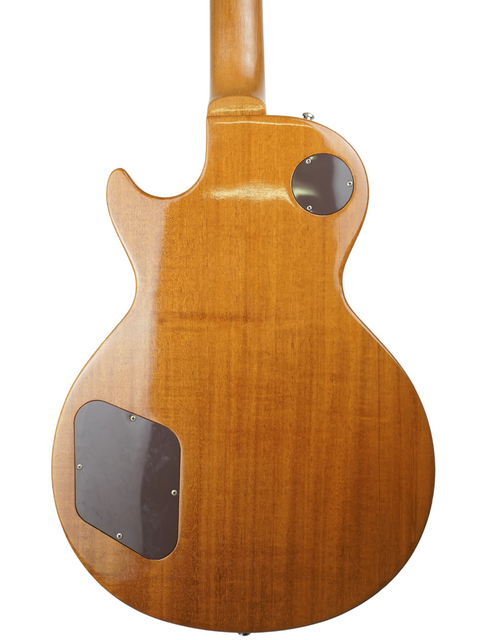 The Gibson Custom Shop LPR-7 1957 Les Paul Goldtop Reissue, highlighting its wooden body and stylish black pickguard.