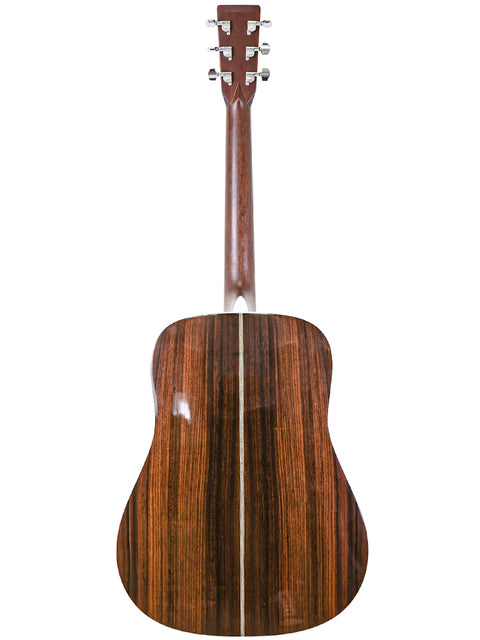 The wooden back of a Martin HD-28 acoustic guitar, highlighting its craftsmanship, made in the USA in 2006.