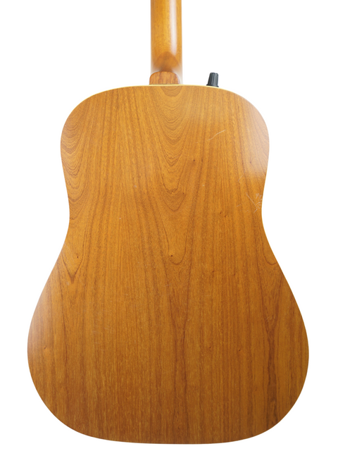 The wooden back of a Maton EM300 acoustic guitar, highlighting its natural beauty and design, made in Australia, 1991.