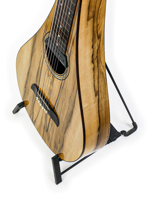 Tim Kill Custom Teardrop guitar with a wooden body, resting on a stand, crafted in Australia, 2013.