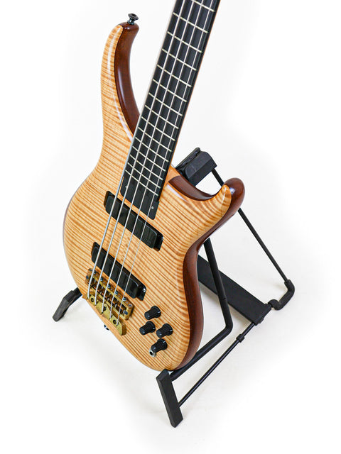 Top-down view of the Alembic Orion 5-string bass guitar, showcasing its detailed craftsmanship and ergonomic design.