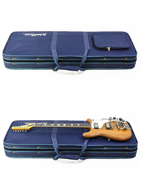 Two cases for an electric guitar with a strap, highlighting a vintage 1964 Epiphone Crestwood Custom from the USA.
