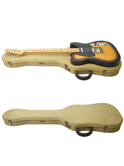 Two guitars, a Fender Custom Shop 50's Telecaster NOS and its case, displayed on a clean white background.