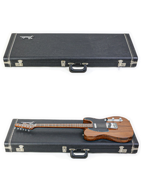 Two guitars displayed in a case against a white background, highlighting the Fender Masterbuilt John English Rosewood Telecaster NRG Limited Edition.