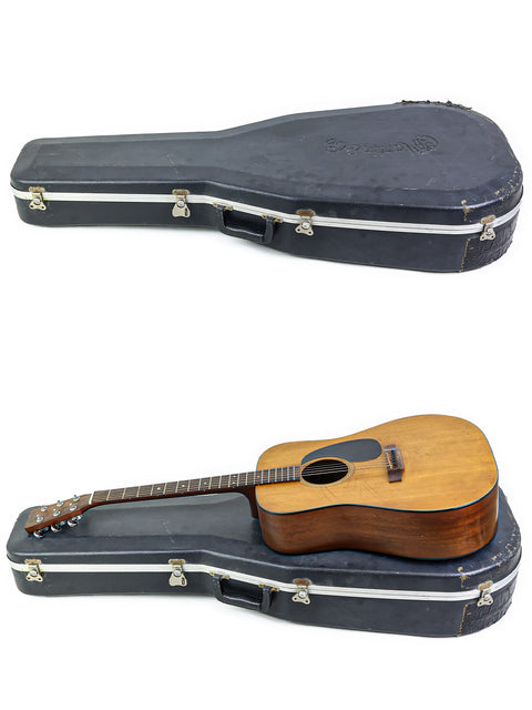 Two guitars displayed together: a 1974 Martin D-18 in its case and another guitar without a case, both looking stunning.