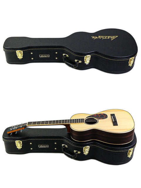 Two guitars, each in its own case, featuring a Larrivée 0-40R from the USA, 2016, displayed side by side.
