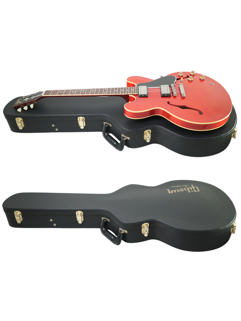 Two guitars in black cases with red tops, showcasing a Gibson Custom ES-335 Aged '59 Reissue, USA, 2018.