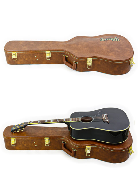 Two guitars nestled in a leather case, showcasing the Gibson Custom Shop Elvis Dove - USA 2023.