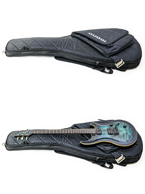 Two guitars with identical body and neck styles, labeled Orthius Deluxe DC, highlighting Australian craftsmanship from 2018.