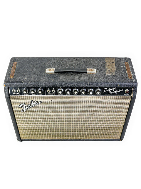 Vintage 1965 Fender Deluxe Reverb guitar amplifier, featuring a classic 1 x 12" combo design. Perfect for Stratocaster tones!